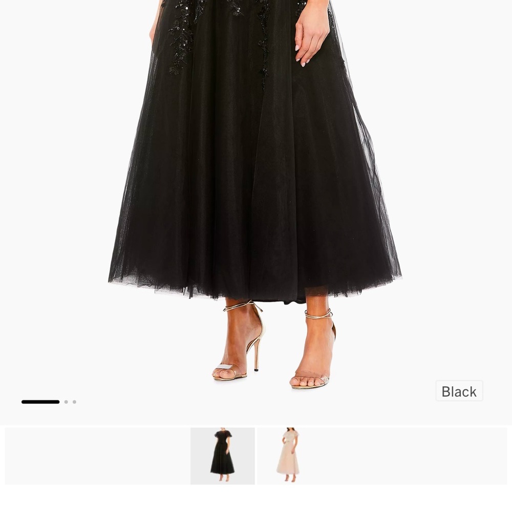 NWT Mac Duggal Embellished Flutter Sleeve Bow Waist A Line Dress Black 14 #8299